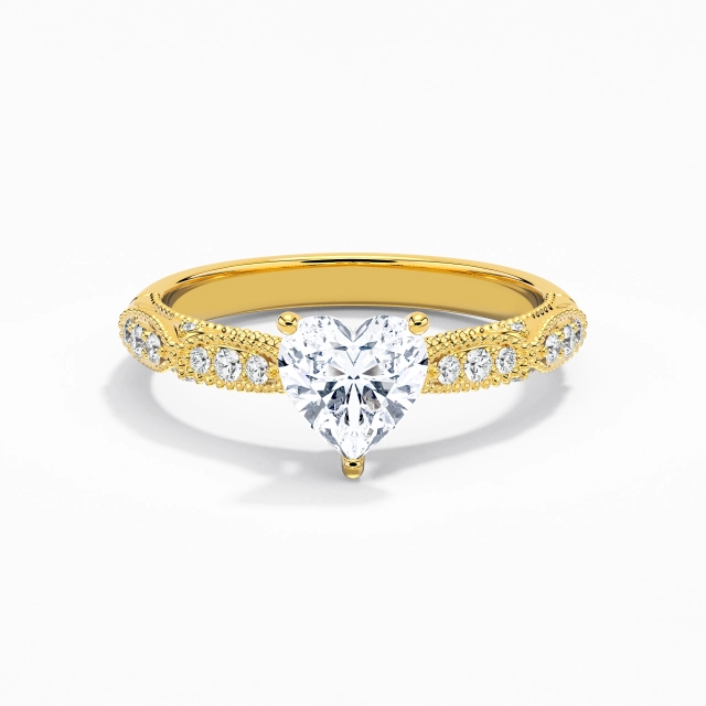 Baroque Beaded Heart Moissanite Engagement Ring 1.00ct In White 925 Sterling Silver Prong