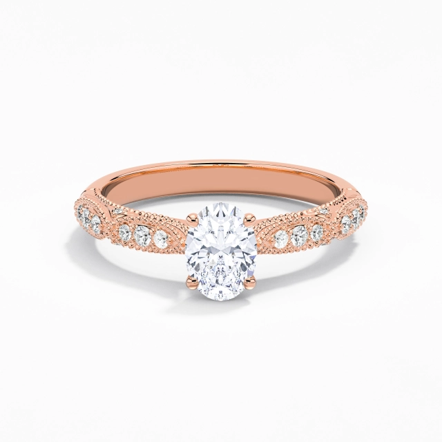 Barroco Con cuentas Ovalado Moissanita Anillo de Compromiso 1.00ct En Blanco Plata esterlina 925 Garra