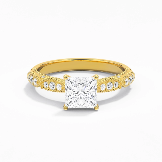 Baroque Beaded Princess Moissanite Engagement Ring 1.00ct In White 925 Sterling Silver Prong