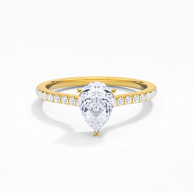 Understated Pear Moissanite Engagement Ring 1.00ct In White 925 Sterling Silver Hidden Halo Straight Shank