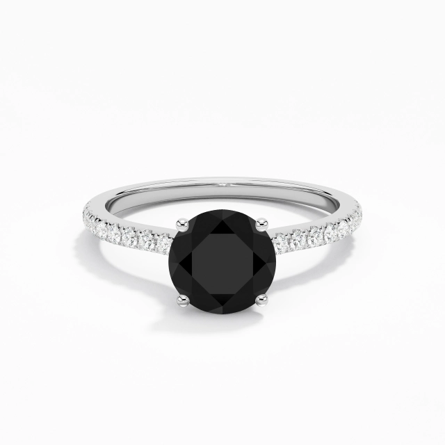 Sobrio Redondo Circonio cúbico Anillo de Compromiso 1.00ct En Blanco Negro Plata esterlina 925 Aro de halo oculto Pata recta
