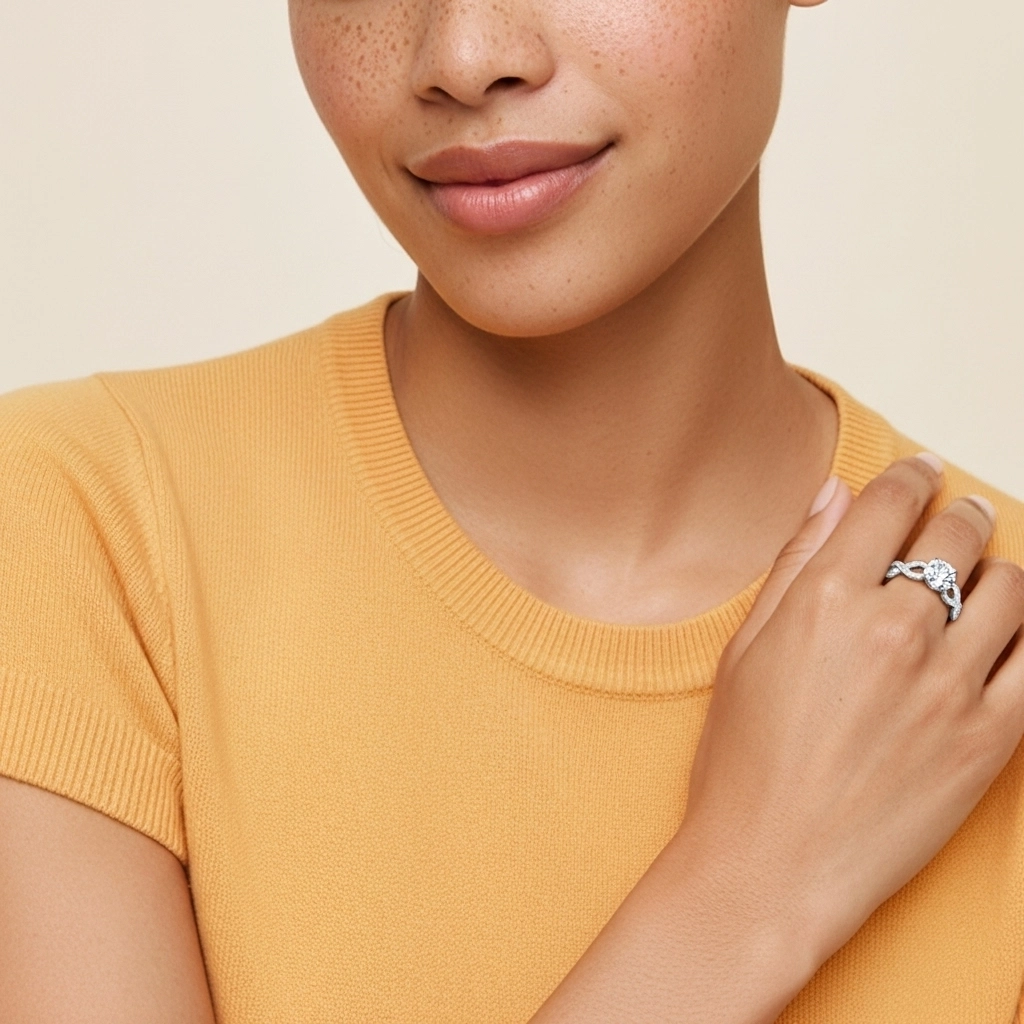 1.00ct Moissanite Engagement Ring 18K White Gold