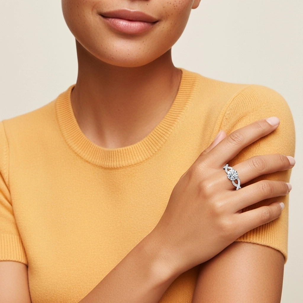 1.00ct Moissanite Engagement Ring 18K White Gold