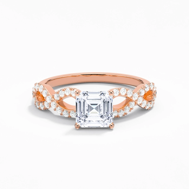 1.00ct Asscher Moissanite Engagement Ring 14K Rose Gold Prong Infinity Elegant Twist