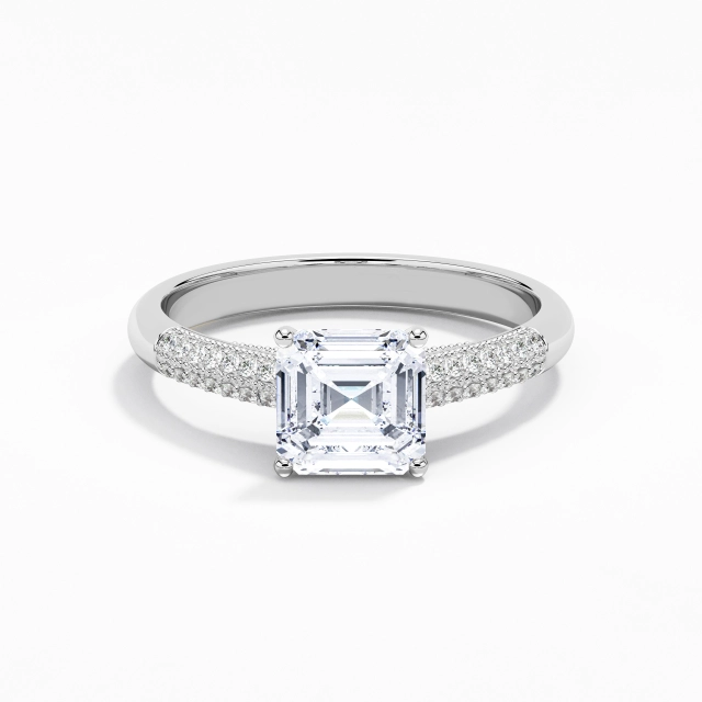 1.00ct Asscher Moissanite 14K White Gold Engagement Ring