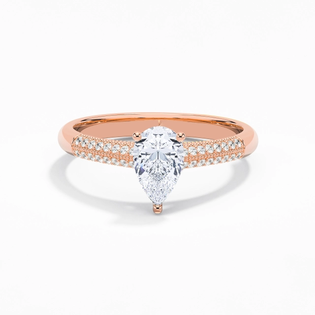 Retro Beaded Pear Moissanite Engagement Ring 1.00ct In White 925 Sterling Silver Cathedral Traditional Shank