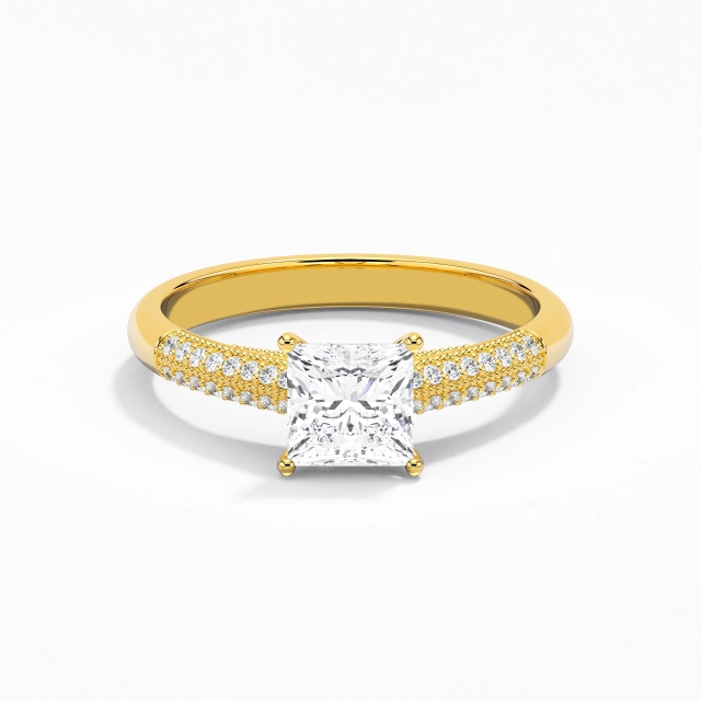 Retro Beaded Princess Moissanite Engagement Ring 1.00ct In White 925 Sterling Silver Cathedral Traditional Shank