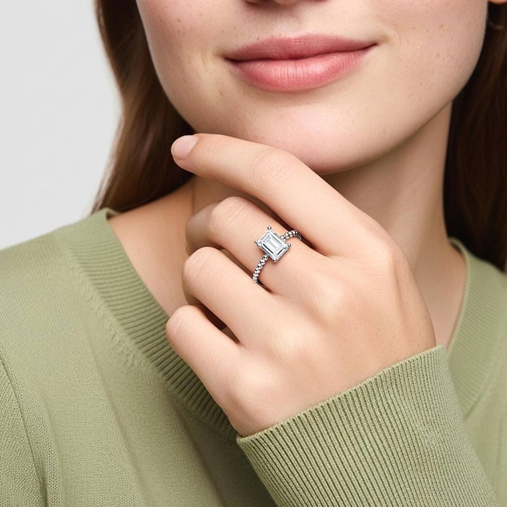 1.00ct Moissanite Engagement Ring 14K White Gold