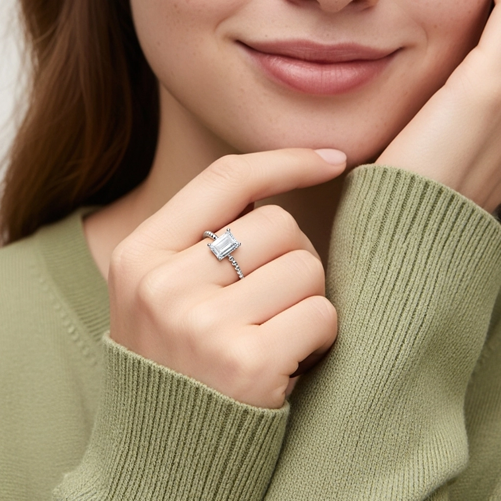 1.00ct Moissanite Engagement Ring 14K White Gold