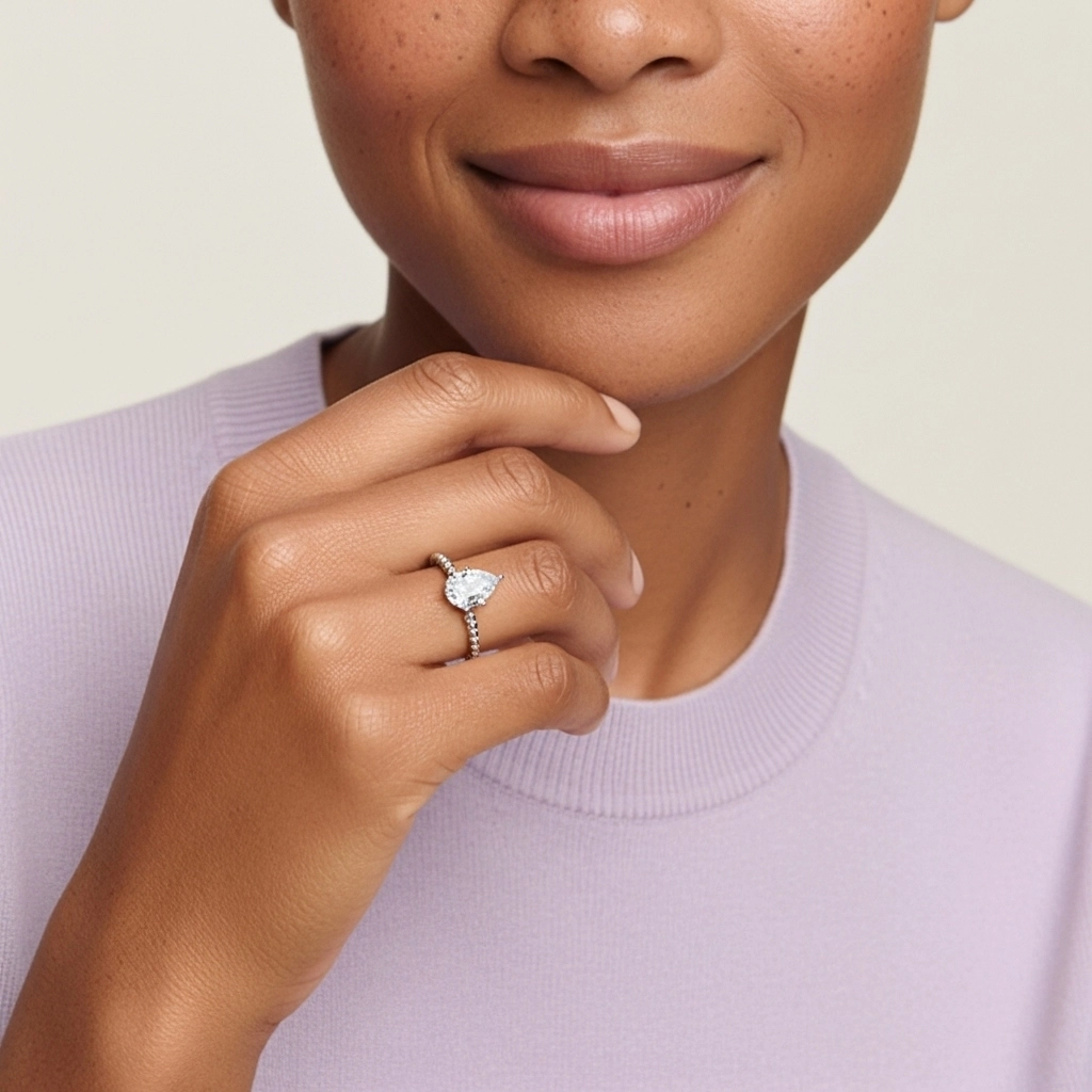 1.00ct Moissanite Engagement Ring 18K White Gold