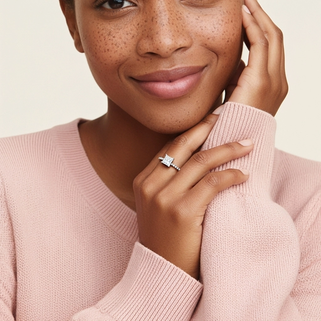 1.00ct Moissanite Engagement Ring 14K White Gold