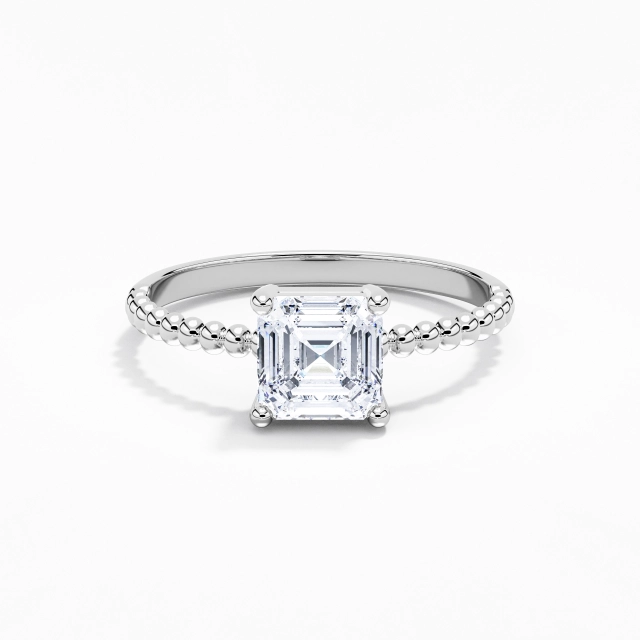 1.00ct Asscher Moissanite Bague de fiançailles Platine Solitaire Perlé Simple