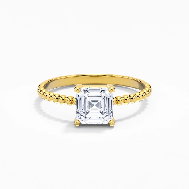 1.00ct Asscher Moissanite Engagement Ring 925 Sterling Silver Solitaire Beaded Simple