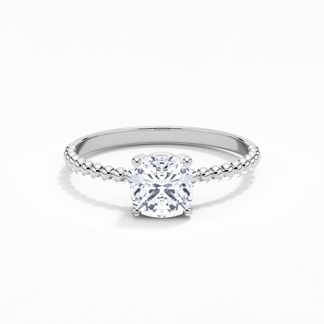 1.00ct Cushion Moissanite Engagement Ring 925 Sterling Silver Solitaire Beaded Simple