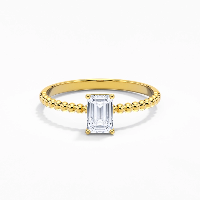 0.80ct Emerald Cubic Zirconia Engagement Ring 925 Sterling Silver Solitaire Beaded Simple