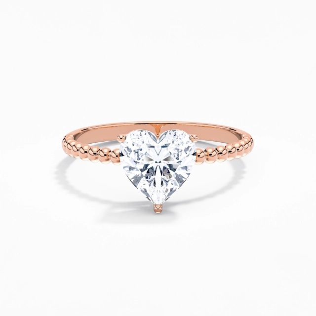 1.50ct Heart Moissanite Engagement Ring 18K Rose Gold Solitaire Beaded Simple