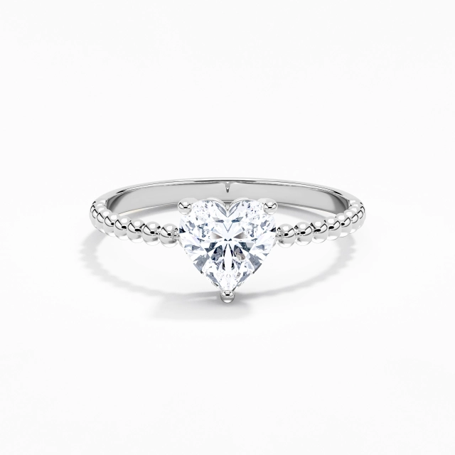 1.00ct Heart Moissanite Engagement Ring 925 Sterling Silver Solitaire Beaded Simple