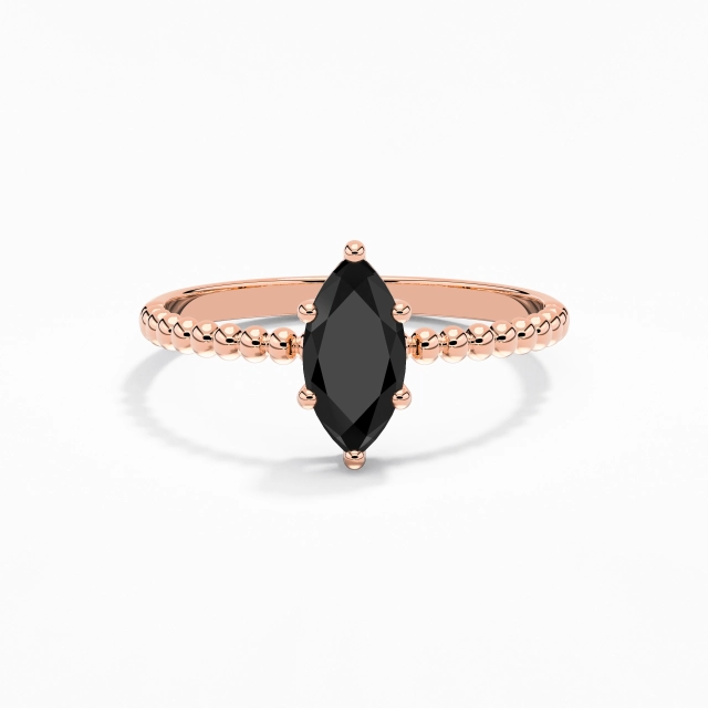 0.80ct Marquise Cubic Zirconia Engagement Ring 925 Sterling Silver Solitaire Beaded Simple