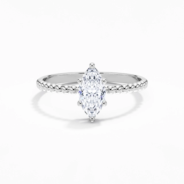 0.80ct Marquise Cubic Zirconia Engagement Ring 925 Sterling Silver Solitaire Beaded Simple