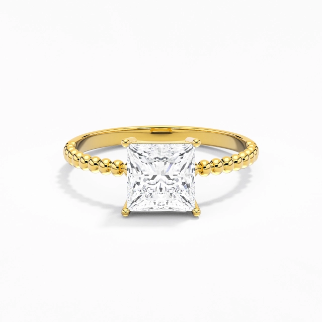 1.50ct Princesa Moissanita Anillo de Compromiso Oro 18K Solitario Con cuentas Simple