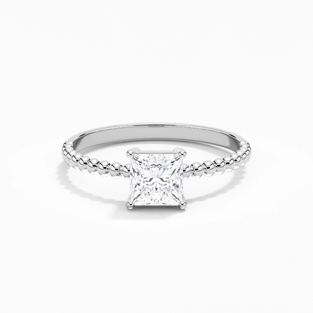 1.00ct Princess Moissanite Engagement Ring 14K White Gold Solitaire Beaded Simple