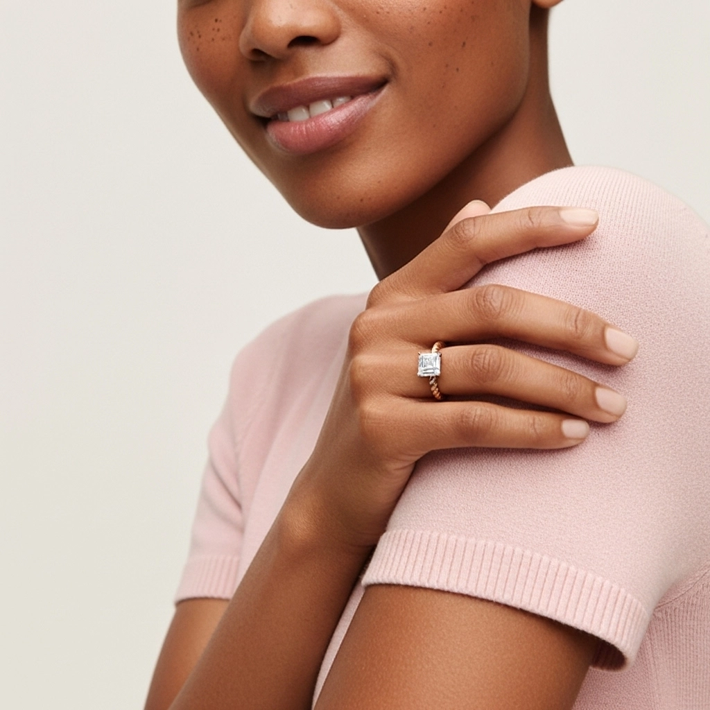 Moderne Asscher 1.50ct Moissanite Bague de fiançailles