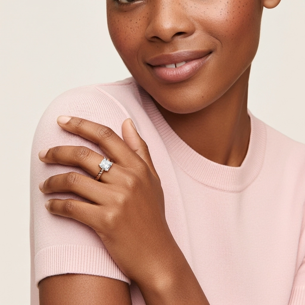 Moderne Asscher 1.50ct Moissanite Bague de fiançailles