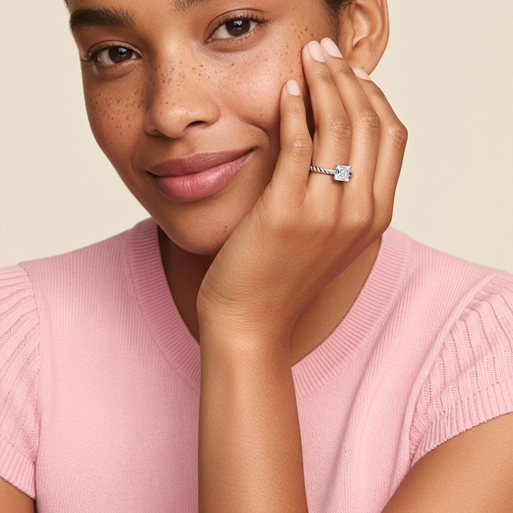 Modern Asscher 2.00ct Moissanite Engagement Ring