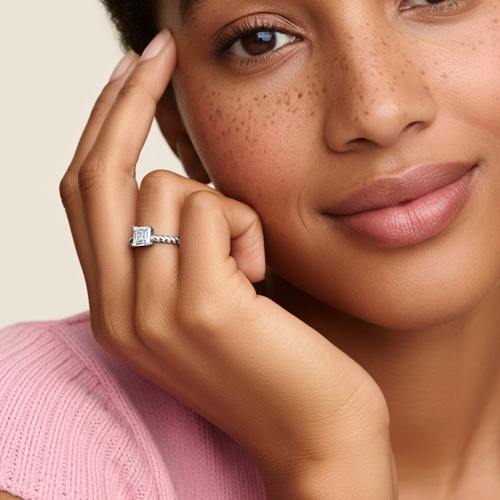 Modern Asscher 2.00ct Moissanite Engagement Ring