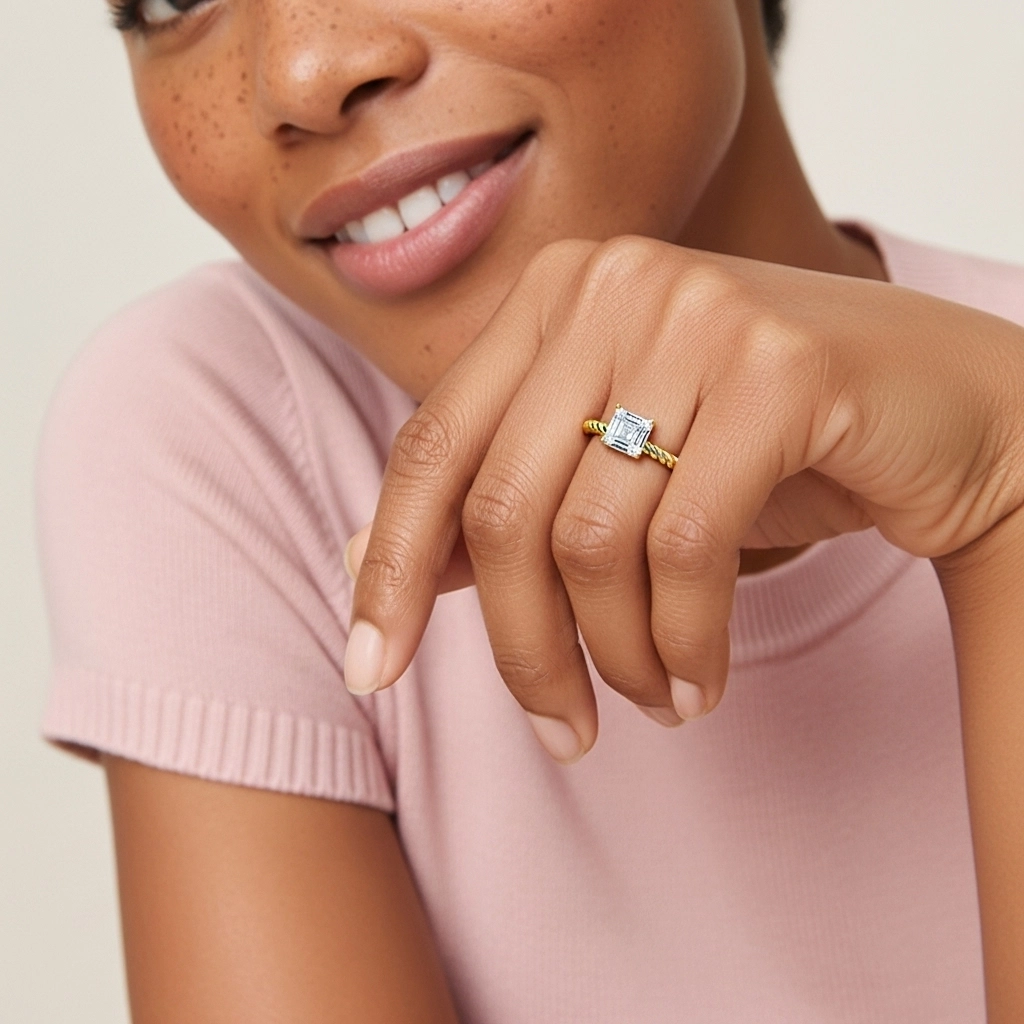 Moderne Asscher 1.50ct Moissanite Bague de fiançailles