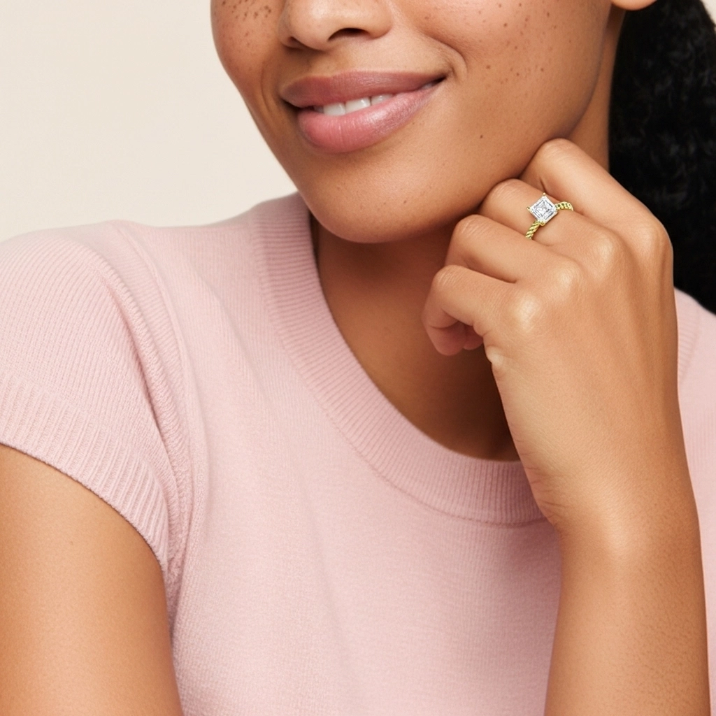 Moderne Asscher 1.50ct Moissanite Bague de fiançailles