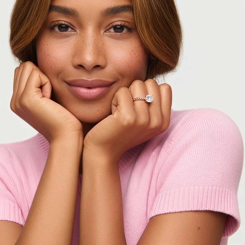 Moderne Coussin 1.00ct Moissanite Bague de fiançailles