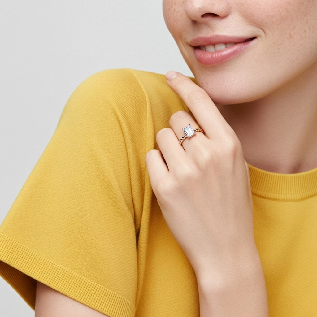 Modern Emerald 1.00ct Moissanite Engagement Ring