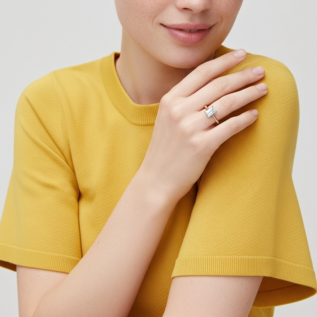 Modern Emerald 1.00ct Moissanite Engagement Ring