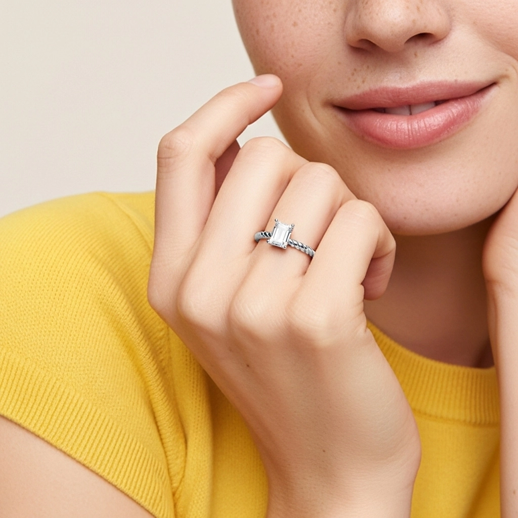 Modern Emerald 1.00ct Moissanite Engagement Ring