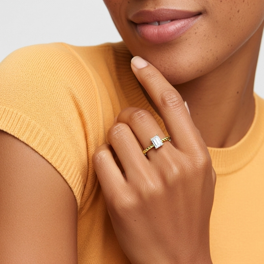 Modern Emerald 1.00ct Moissanite Engagement Ring