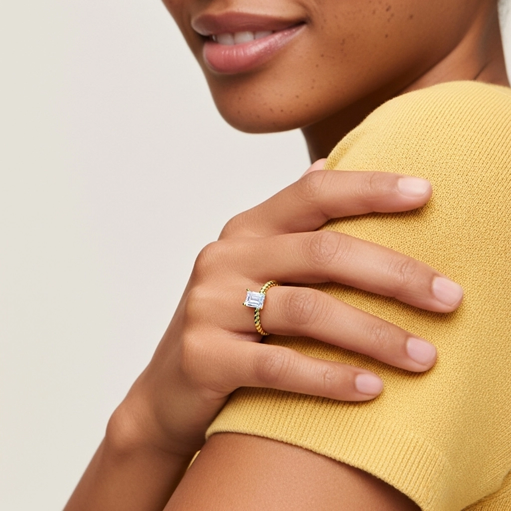 Modern Emerald 1.00ct Moissanite Engagement Ring