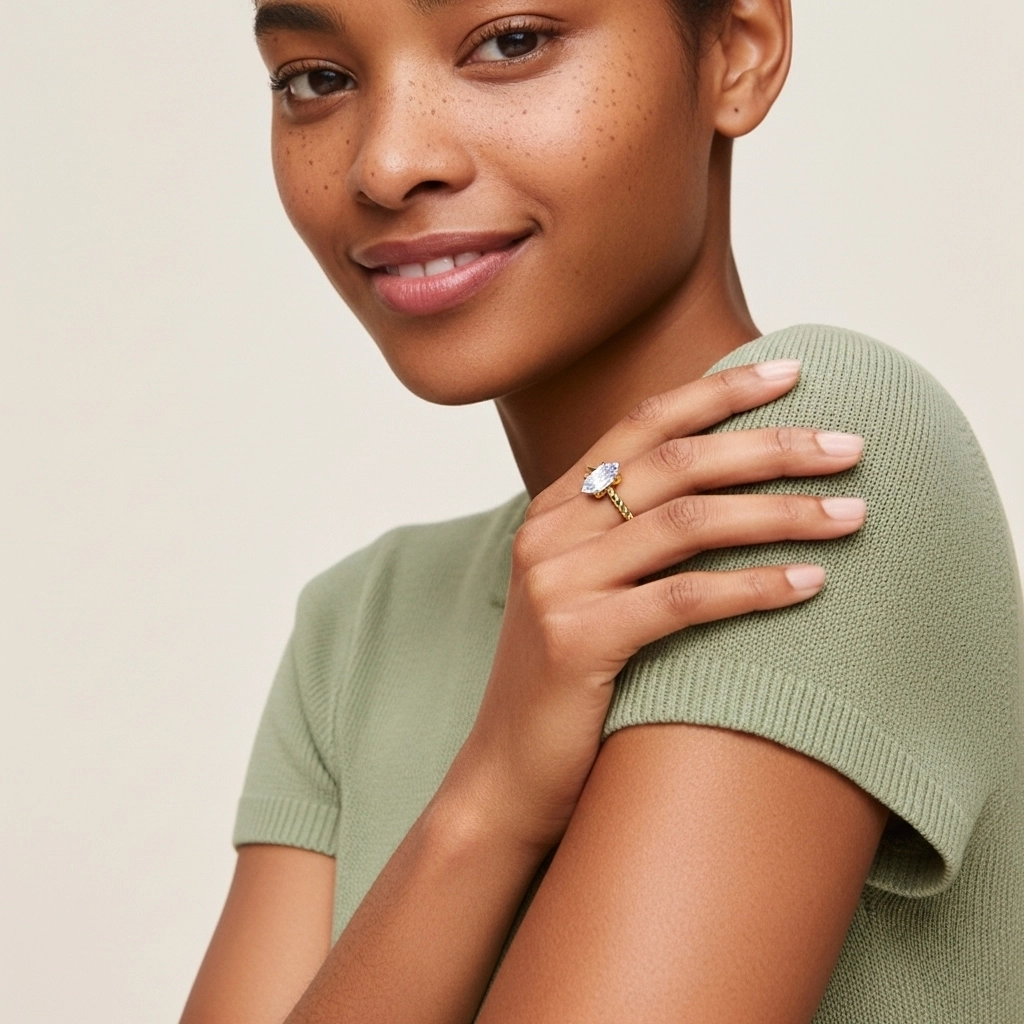 Modern Marquise 1.00ct Moissanite Engagement Ring