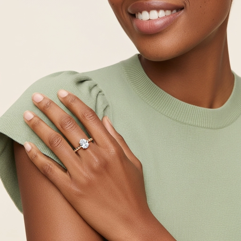 Moderne Ovale 1.00ct Moissanite Bague de fiançailles