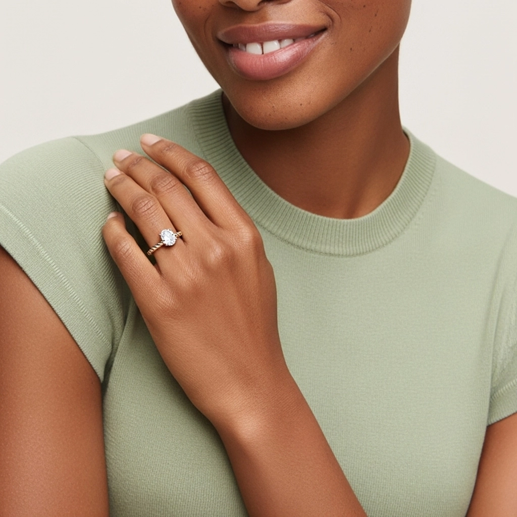 Moderne Ovale 1.00ct Moissanite Bague de fiançailles