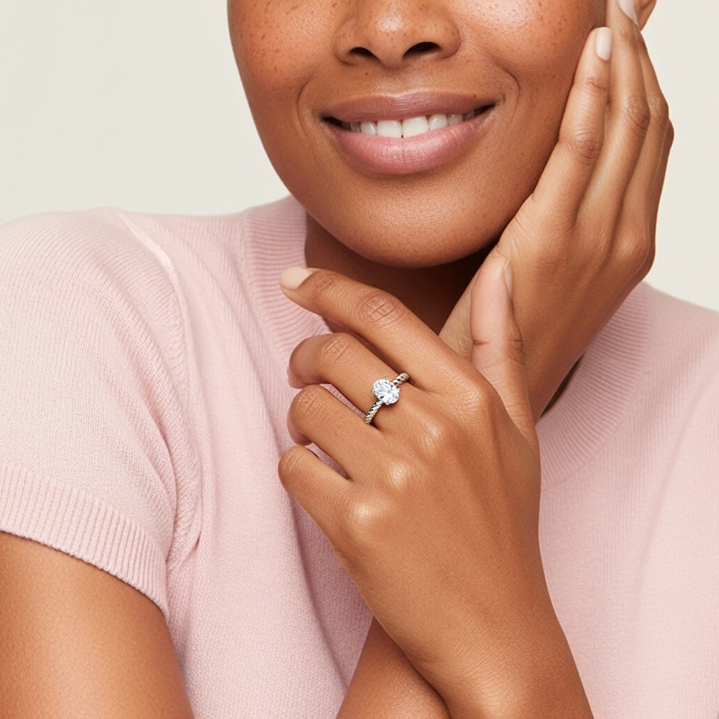 Moderne Ovale 1.00ct Moissanite Bague de fiançailles