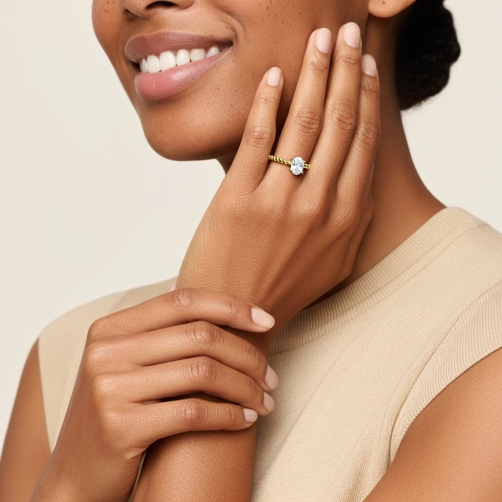 Moderne Ovale 2.00ct Moissanite Bague de fiançailles