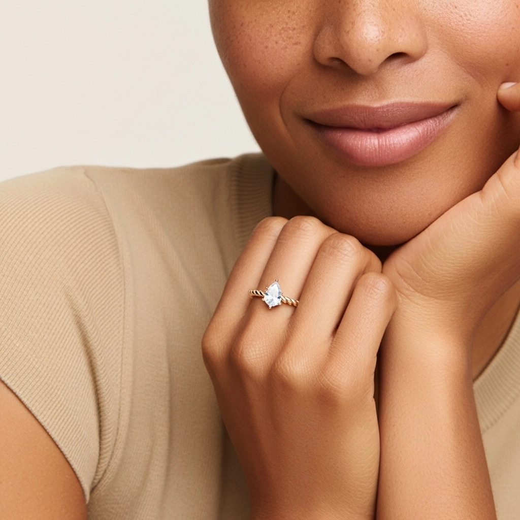 Modern Pear 1.00ct Moissanite Engagement Ring