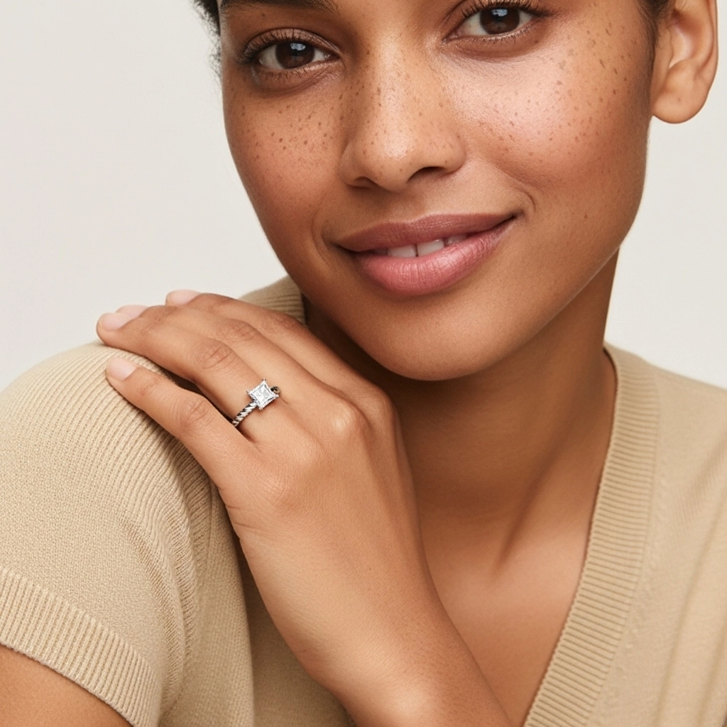 Modern Princess 1.00ct Moissanite Engagement Ring