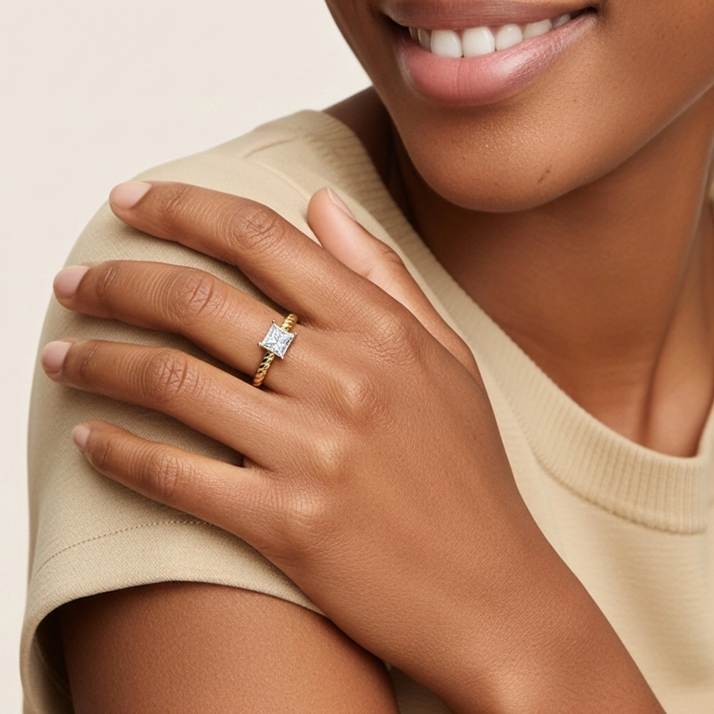 Moderne Princesse 1.00ct Moissanite Bague de fiançailles