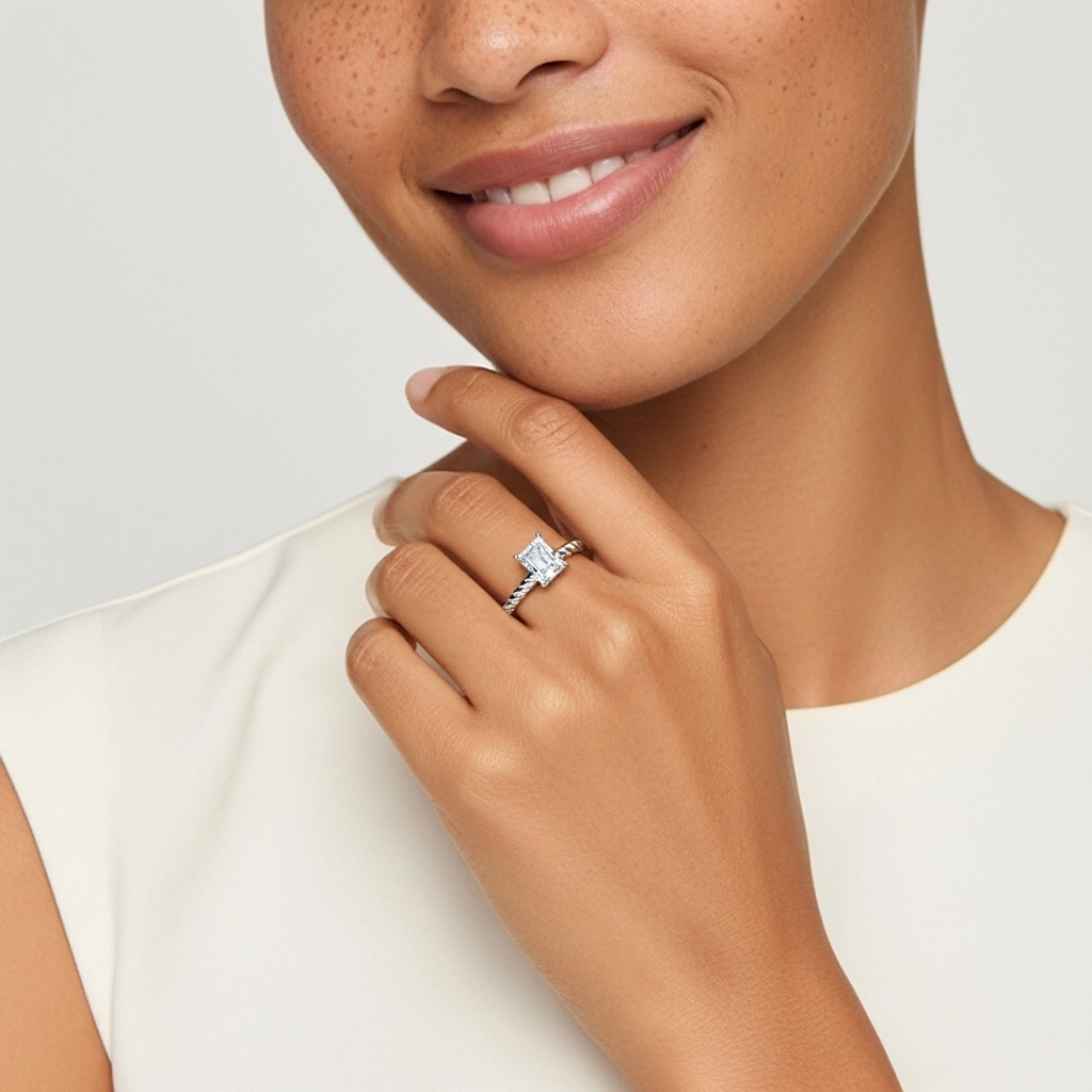 Modern Radiant 1.00ct Moissanite Engagement Ring