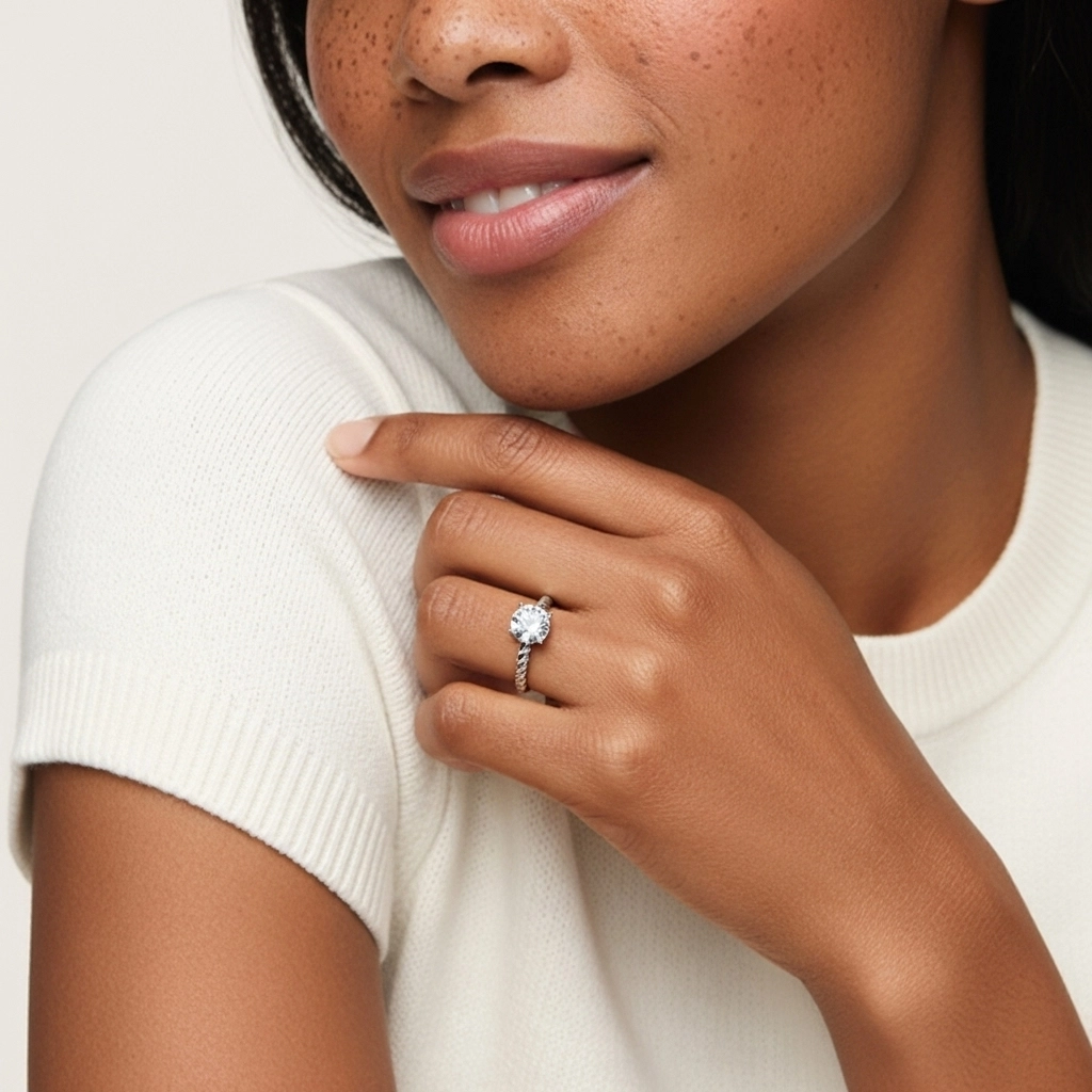 Modern Round 1.00ct Moissanite Engagement Ring