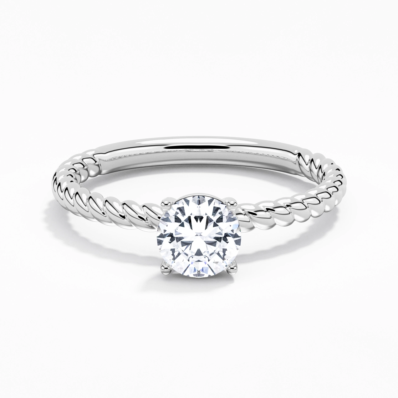 Moderne Rond 1.00ct Moissanite Bague de fiançailles