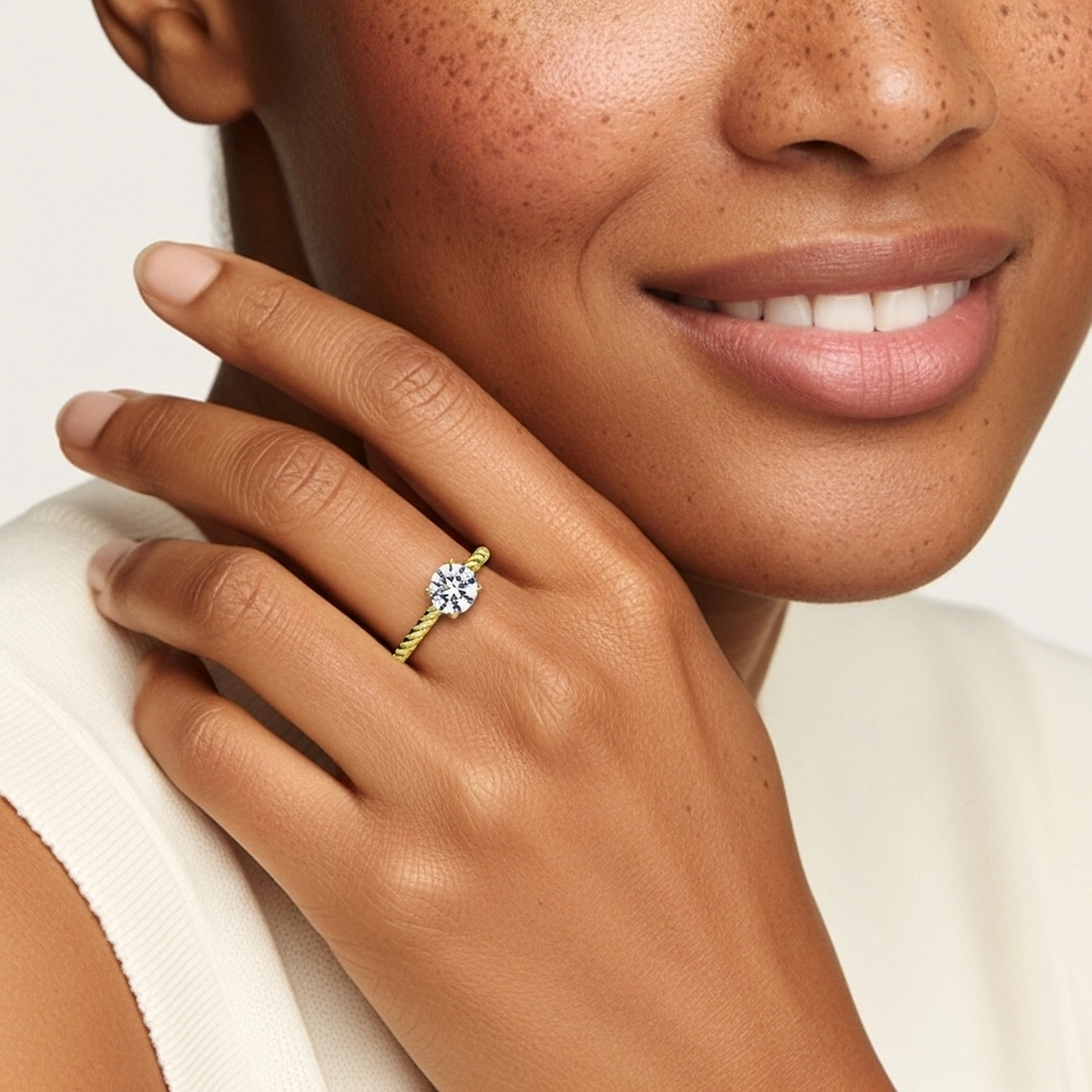 Moderne Rond 2.00ct Moissanite Bague de fiançailles