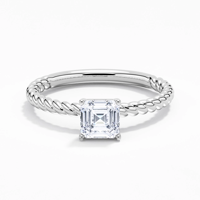 1.00ct Asscher Moissanite Engagement Ring 925 Sterling Silver Solitaire Rope Modern Twist